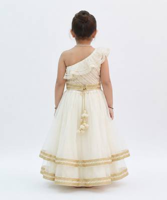Off white embroidered net lehenga set 4