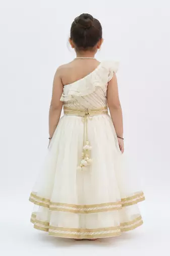 Off white embroidered net lehenga set