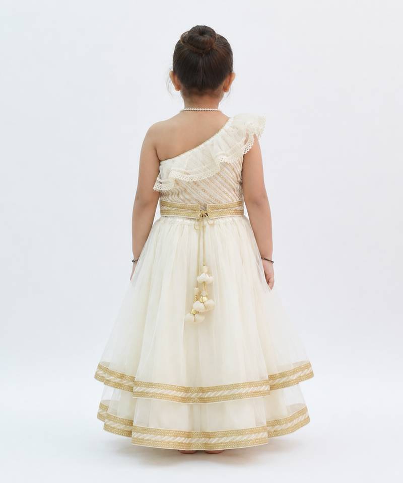 Off white embroidered net lehenga set