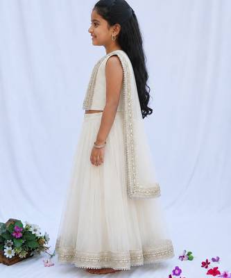 Off white embroidered net lehenga set 2