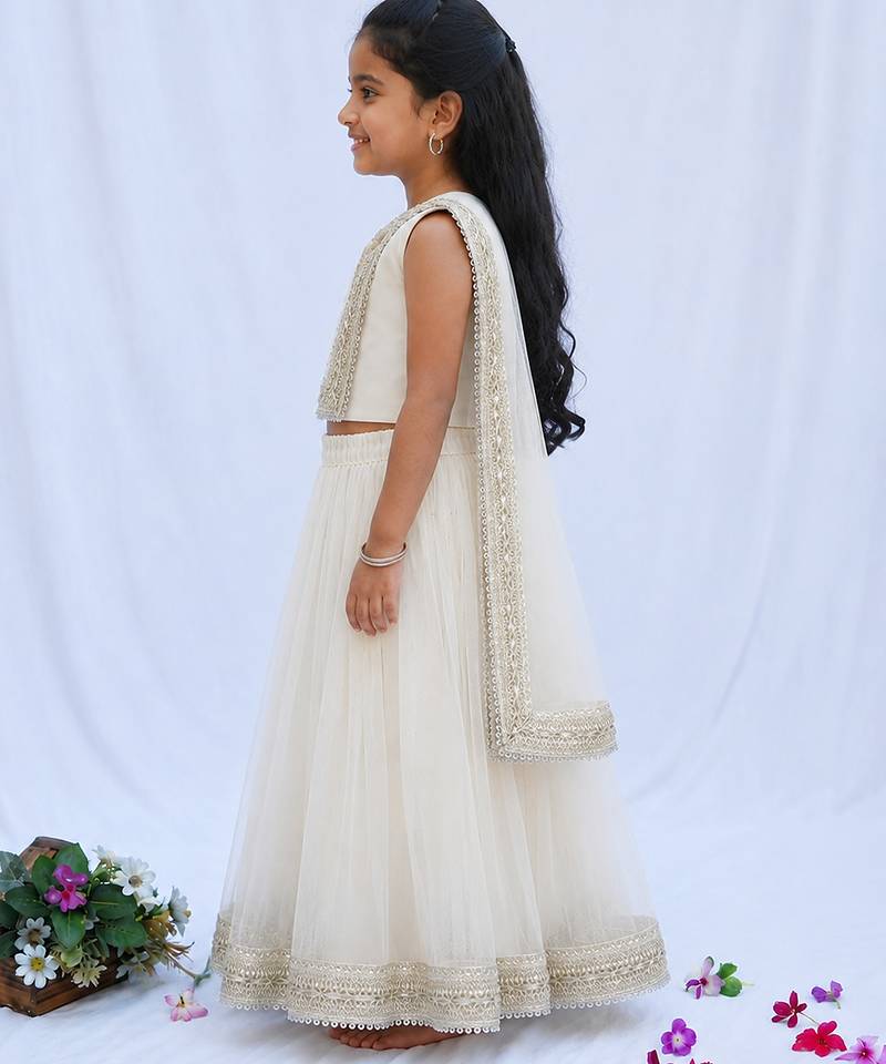 Off white embroidered net lehenga set