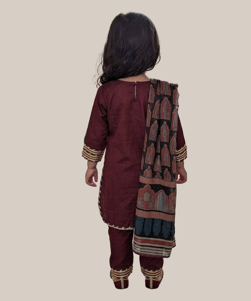 Maroon embroidered cotton kurti set