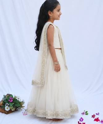 Off white embroidered net lehenga set 3