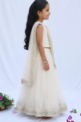 Off white embroidered net lehenga set