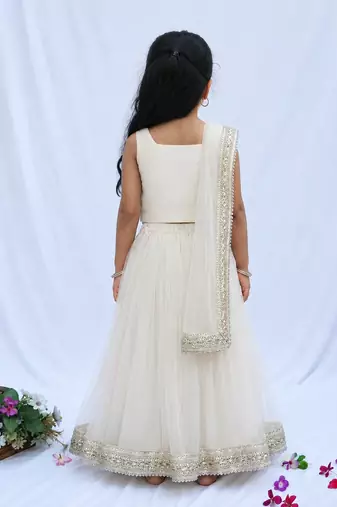 Off white embroidered net lehenga set