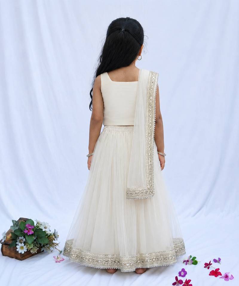Off white embroidered net lehenga set