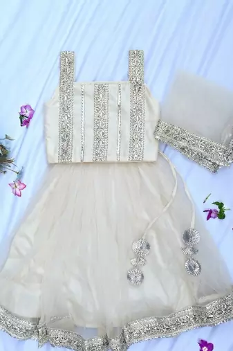 Off white embroidered net lehenga set