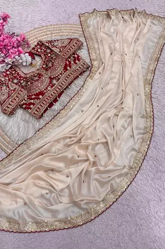 Off White Color C -pallu sequence  coding embroidery work with  Sequence Butti Silk Blend Saree