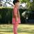 Peach pink printed cotton kurta with olive green jacket