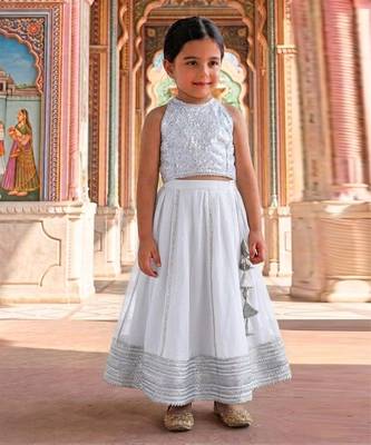 White embroidered brocade lehenga set 1
