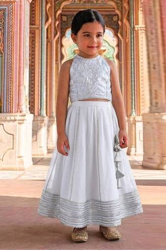 White embroidered brocade lehenga set