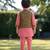 Peach pink printed cotton kurta with olive green jacket