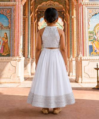 White embroidered brocade lehenga set 3
