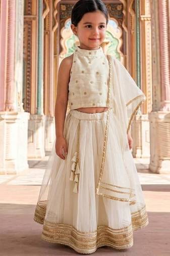 white embroidered silk lehenga set