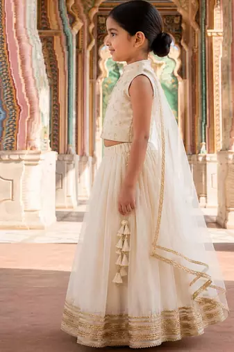 white embroidered silk lehenga set