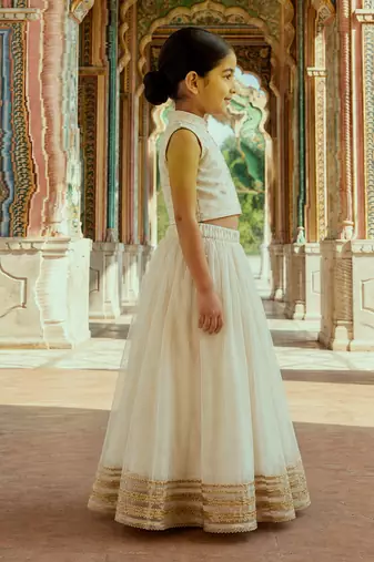 white embroidered silk lehenga set