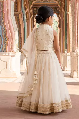 white embroidered silk lehenga set