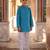 Teal blue printed cotton kurta pyjama