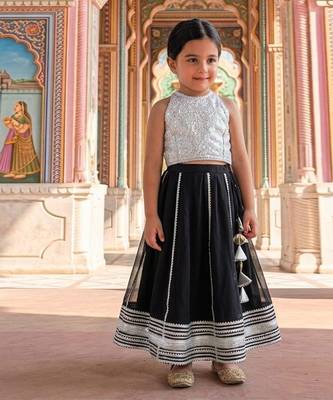 Silver black embroidered brocade lehenga set 1