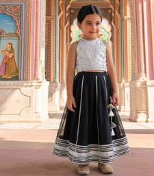 Silver black embroidered brocade lehenga set