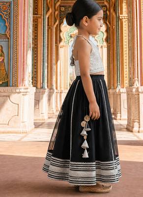 Silver black embroidered brocade lehenga set 2