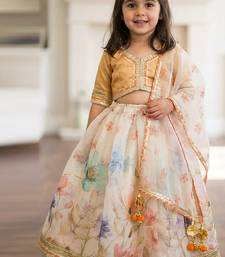 Beige off white printed silk lehenga set