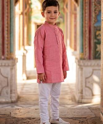 Peach pink cotton kurta pyjama 1