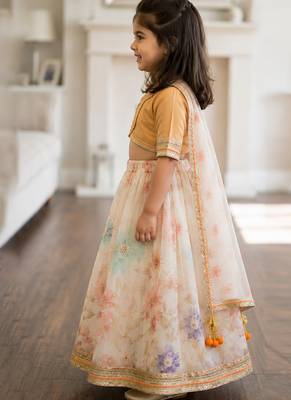Beige off white printed silk lehenga set 2