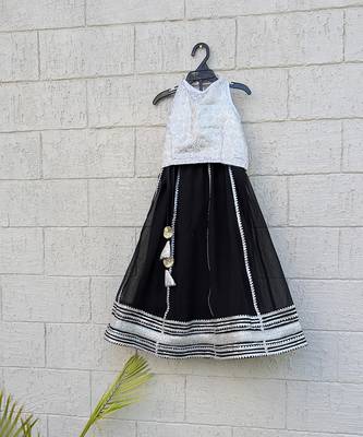 Silver black embroidered brocade lehenga set 5