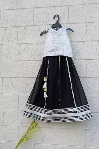 Silver black embroidered brocade lehenga set