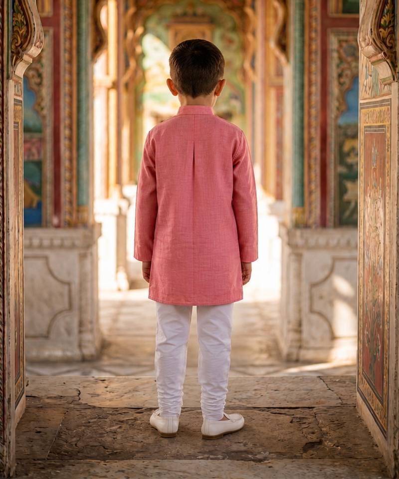 Peach pink cotton kurta pyjama
