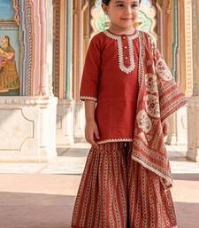 Rust red printed cotton kurti set
