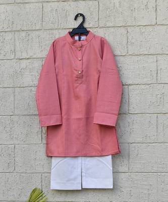 Peach pink cotton kurta pyjama 3