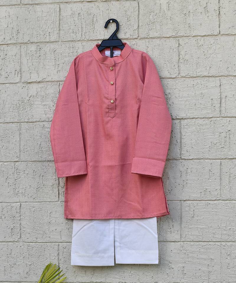 Peach pink cotton kurta pyjama