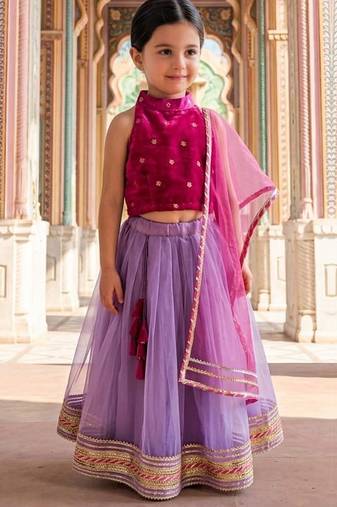 Rani pink lavender embroidered velvet lehenga set