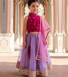 Rani pink lavender embroidered velvet lehenga set
