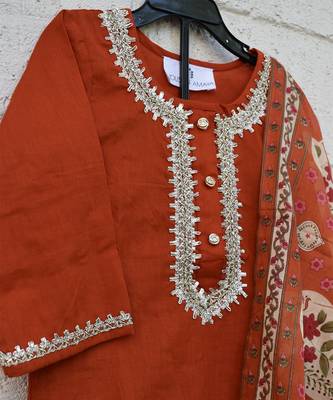 Rust red printed cotton kurti set 5