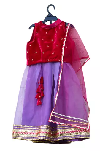Rani pink lavender embroidered velvet lehenga set