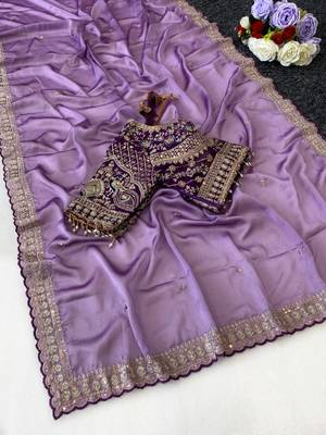 Lavender Color C -pallu sequence  coding embroidery work with  Sequence Butti Silk Blend Saree 3