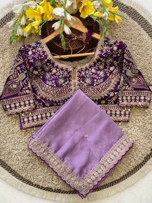 Lavender Color C -pallu sequence  coding embroidery work with  Sequence Butti Silk Blend Saree 4