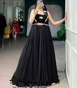black lotus handwork navratri wear lehenga set with long jacket- full stitched free size