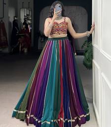 navratri multi-color georgette lehenga choli with gota patti & mirror work gamthi blouse- full stitched free size