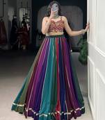 navratri multi-color georgette lehenga choli with gota patti & mirror work gamthi blouse- full stitched free size