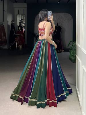 navratri multi-color georgette lehenga choli with gota patti & mirror work gamthi blouse- full stitched free size 3
