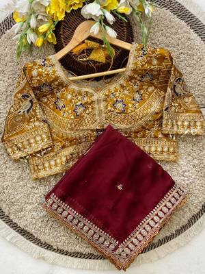 Maroon Color C -pallu sequence  coding embroidery work with  Sequence Butti Silk Blend Saree 4