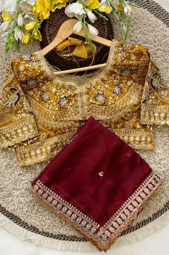 Maroon Color C -pallu sequence  coding embroidery work with  Sequence Butti Silk Blend Saree