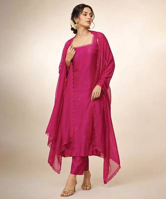 Magenta pink dupion silk kurta set 1