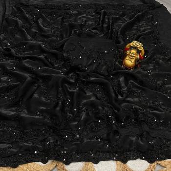 Pure Space Silk Blend With Original Gold Beeds Work Saree With Blouse Set For Women's 4