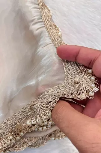 Off White Color weaving moti&gold lace border Silk Blend Saree