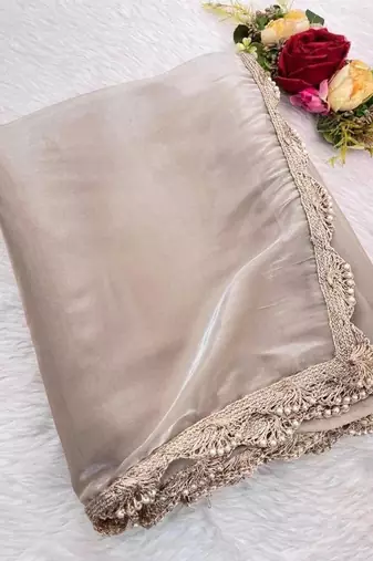 Off White Color weaving moti&gold lace border Silk Blend Saree